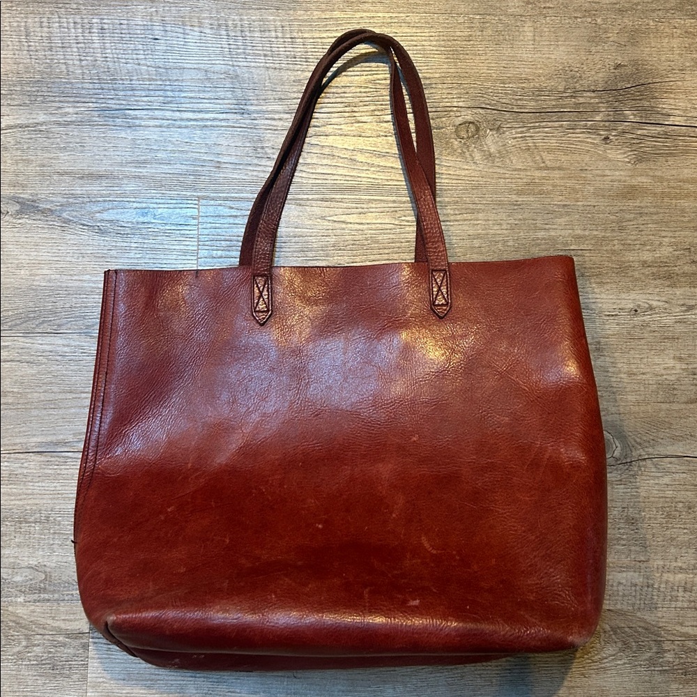 Madewell Burgundy Leather large transport Tote Bag Merlot distressed